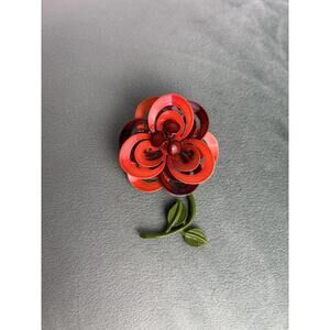 Vtge Long Stem Daisy Flower Brooch Orange Green Bloom P024